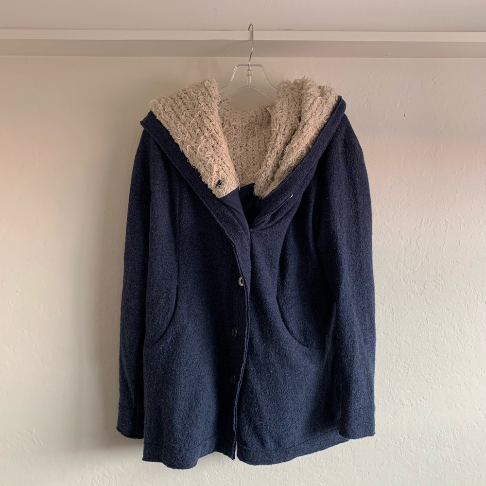 Oversized knit hood swing coat with pockets